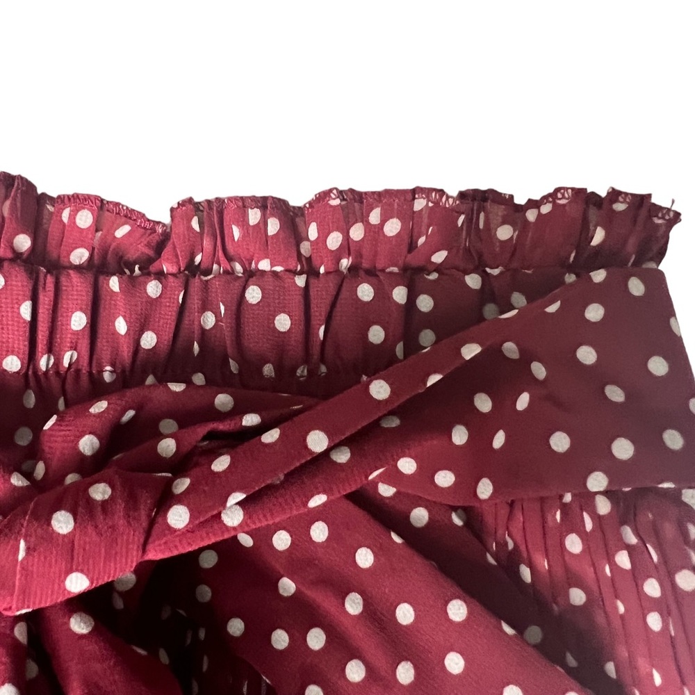 Zara Maxi Skirt Pleated Burgandy with White Polka Dots - Picture 4 of 6